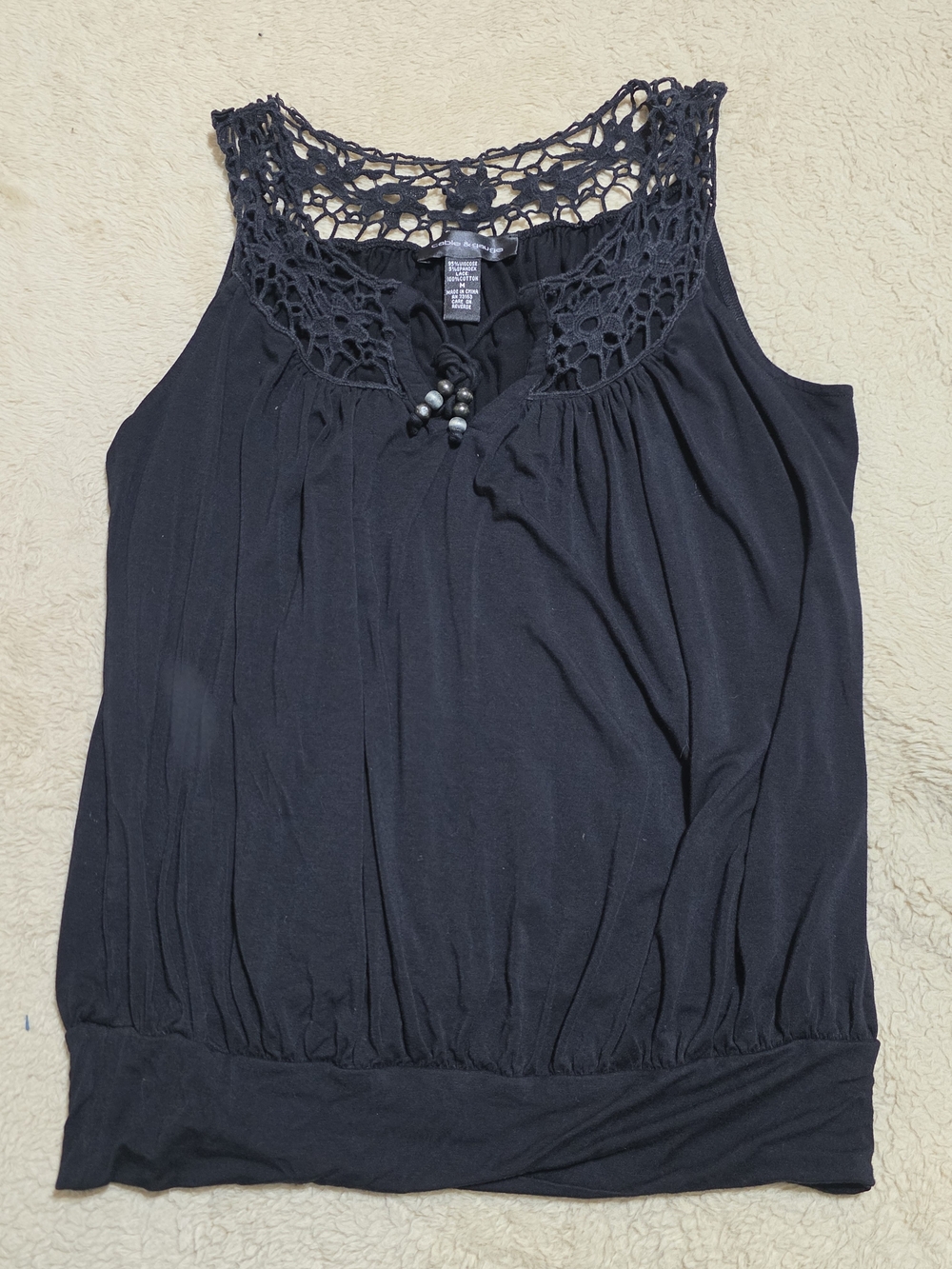 Cable‎ & Gauge Black Crochet Yoke Tank Top